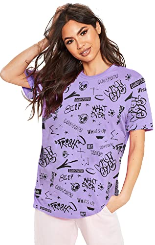 LEOTUDE Cotton Blend Half Sleeve Boyfriend/Loose Fit T-Shirts for Women (Color: Purple, Size: XL) - Image 1