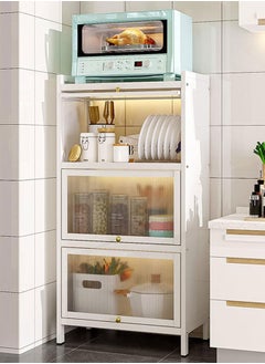 GoldenLike Kitchen Storage Cabinet,4Tier Dustproof Storage Shelves with Clear Door,Multifunction Metal Storage Rack Organizer for Living Room Dining Room Bedroom Kitchen-Microwave Oven Rack  - Image 1