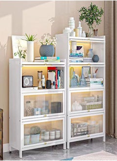 GoldenLike Kitchen Storage Cabinet,4Tier Dustproof Storage Shelves with Clear Door,Multifunction Metal Storage Rack Organizer for Living Room Dining Room Bedroom Kitchen-Microwave Oven Rack  - Image 3