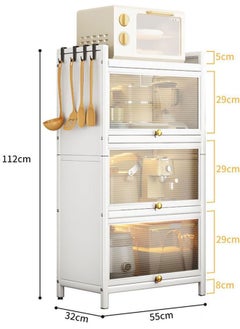 GoldenLike Kitchen Storage Cabinet,4Tier Dustproof Storage Shelves with Clear Door,Multifunction Metal Storage Rack Organizer for Living Room Dining Room Bedroom Kitchen-Microwave Oven Rack  - Image 2