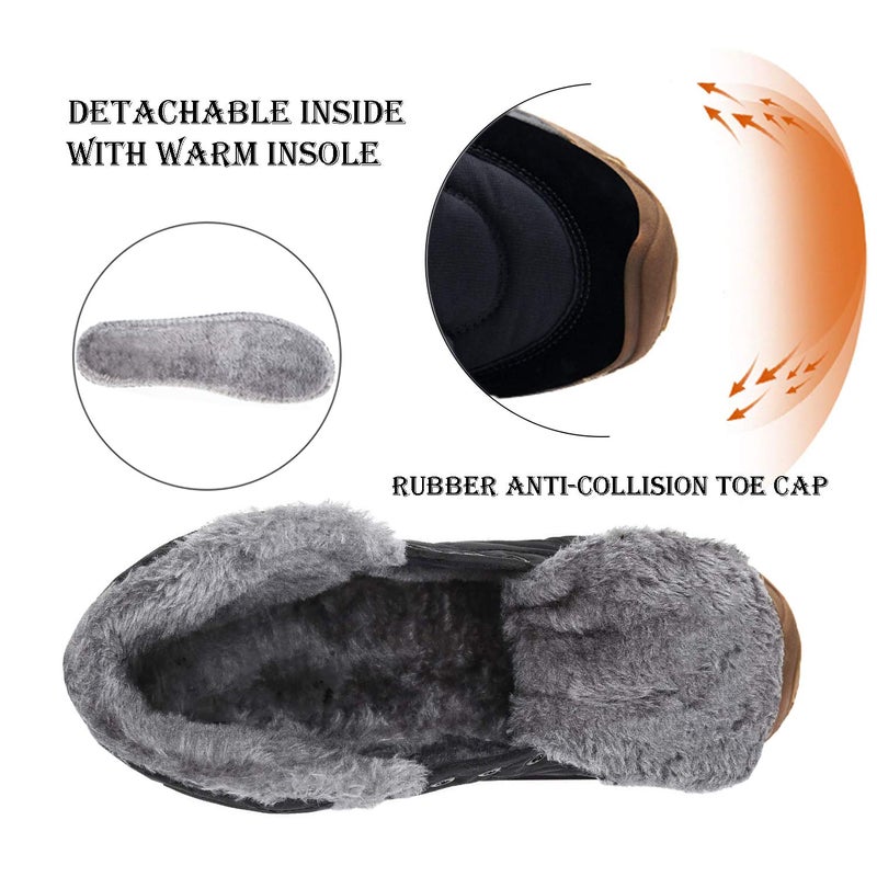 UPSOLO Mens Ankle Snow Booties Backpacking Hiking Boots Warm Soft Sole Comfortable Extra Wide Width Thicken Lightweight Walking Casual Sneakers(6118 Black 44) - Image 3