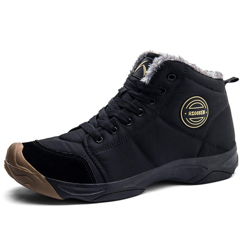 UPSOLO Mens Ankle Snow Booties Backpacking Hiking Boots Warm Soft Sole Comfortable Extra Wide Width Thicken Lightweight Walking Casual Sneakers(6118 Black 44) - Image 1