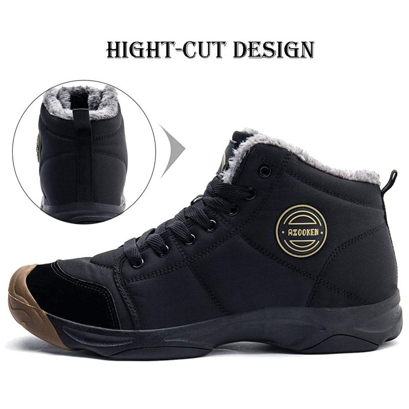 UPSOLO Mens Ankle Snow Booties Backpacking Hiking Boots Warm Soft Sole Comfortable Extra Wide Width Thicken Lightweight Walking Casual Sneakers(6118 Black 44) - Image 2