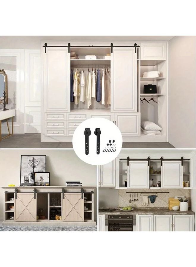 Black Easy Install Mini Barn Door Sliding Kit 1 Set Smooth Quiet Track System Noise Free - Image 5