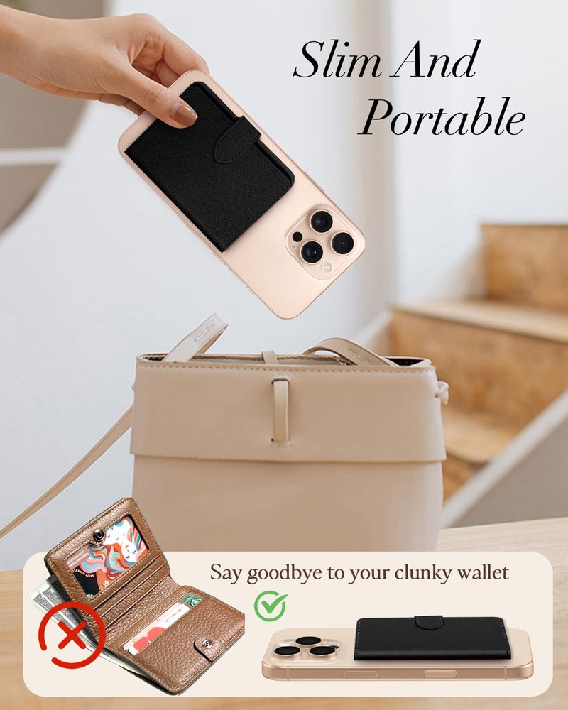 Shorogyt for Magnetic Phone Wallet Compatible with Magsafe Card Holder - Luxury Slim Leather Mag Wallets for Men Women Fit 4 Cards, for iPhone 17/16/15/14/13/12 Series for Apple RFID Magnet, Black - Image 2