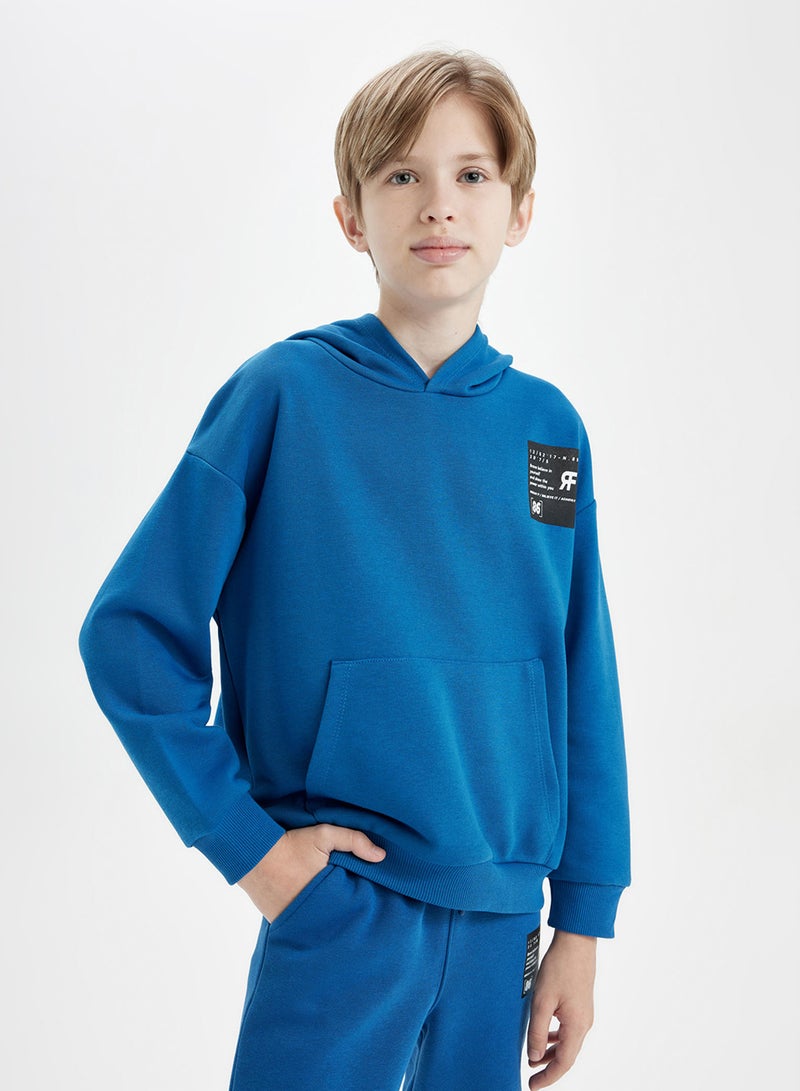 DeFacto Blue Oversized Fit Hoodie With Pockets Thick School Sweatshirt - Image 1