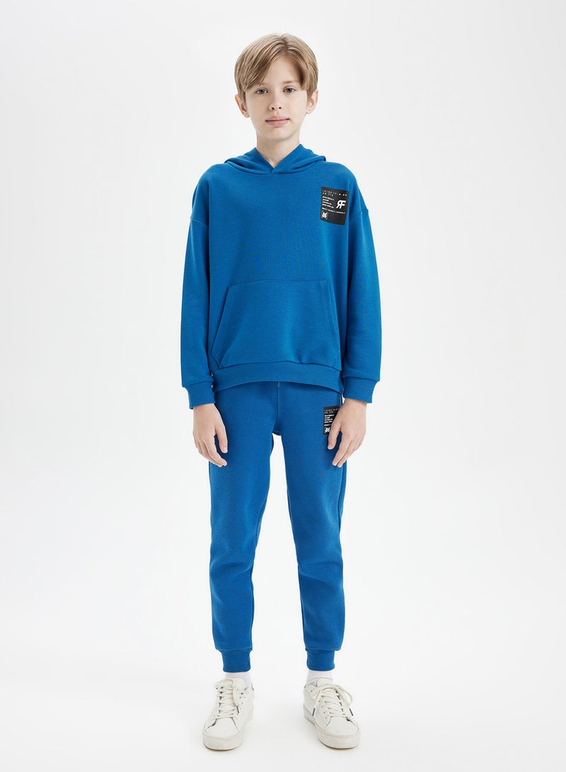DeFacto Blue Oversized Fit Hoodie With Pockets Thick School Sweatshirt - Image 3