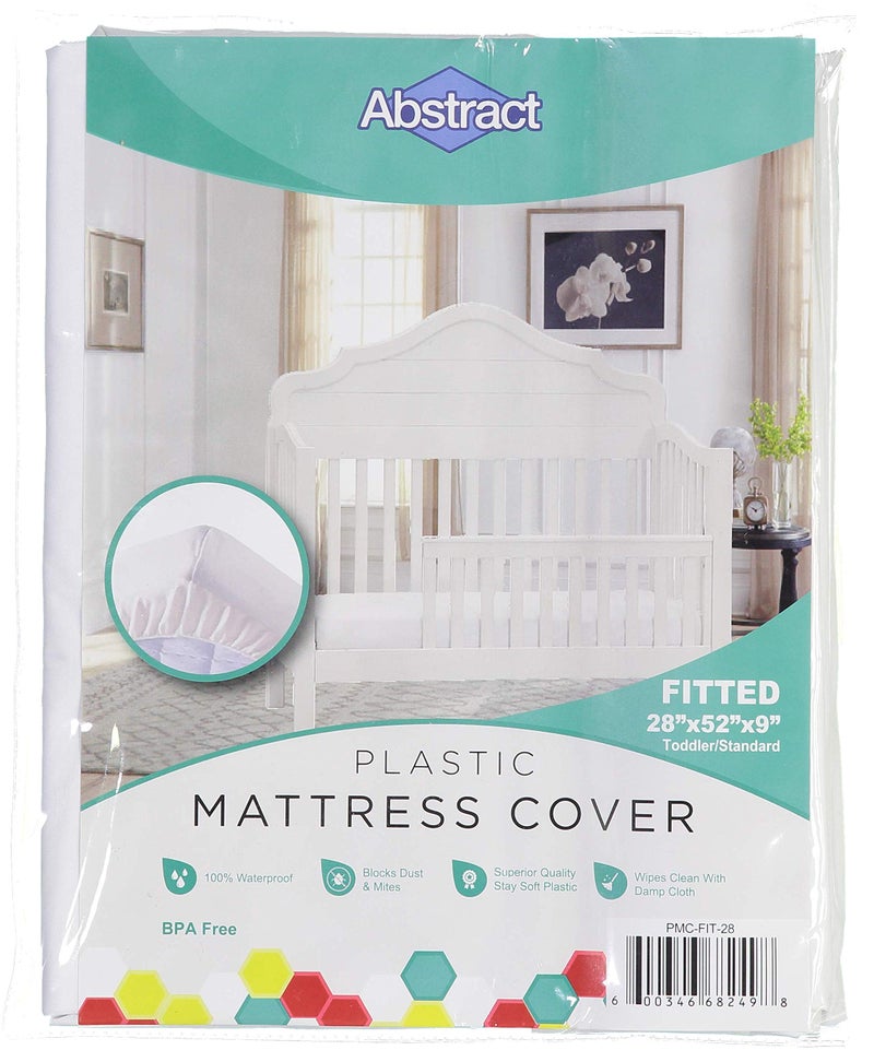 Abstract Waterproof Mattress Cover 28 x 52 x 8 inch White Durable Vinyl Plastic Bed Crib Protective Fitted Easy Care and Cleaning