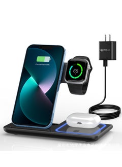 Wireless Charger, 3 in 1 Wireless Charging Station, Fast Wireless Charger Stand for iPhone 15 14 13 12 11 Pro Max XR XS 8 Plus, for Apple Watch 8 7 6 5 4 3 2 SE(Black)