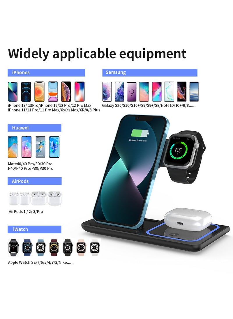 YOXINTA - Wireless Charger, 3 in 1 Wireless Charging Station, Fast Wireless Charger Stand for iPhone 15 14 13 12 11 Pro Max XR XS 8 Plus, for Apple Watch 8 7 6 5 4 3 2 SE(Black) - Image 1