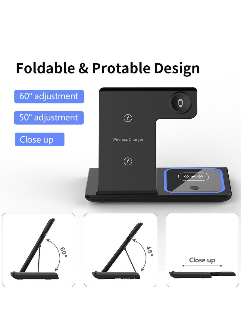 YOXINTA - Wireless Charger, 3 in 1 Wireless Charging Station, Fast Wireless Charger Stand for iPhone 15 14 13 12 11 Pro Max XR XS 8 Plus, for Apple Watch 8 7 6 5 4 3 2 SE(Black) - Image 1