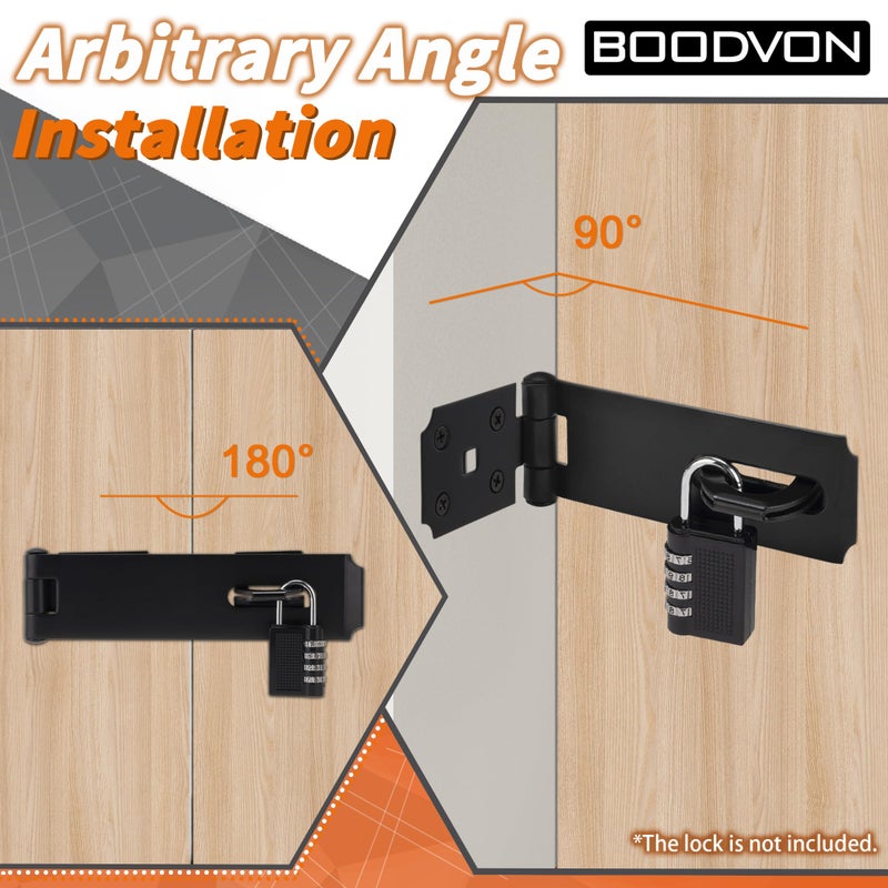 Boodvon قفل الباب بمشبك مزلاج الحديد السلامة Packlock المشبك قفل بمشبك قفل مزلاج سميكة للغاية قفل البوابة بمشبك مع مسامير مصقولة 2 حزمة (7-1/2 بوصة) - Image 5