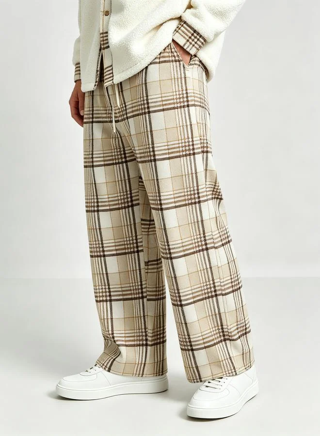 Take Two Men Multi-Check Pattern Drawstring Trousers