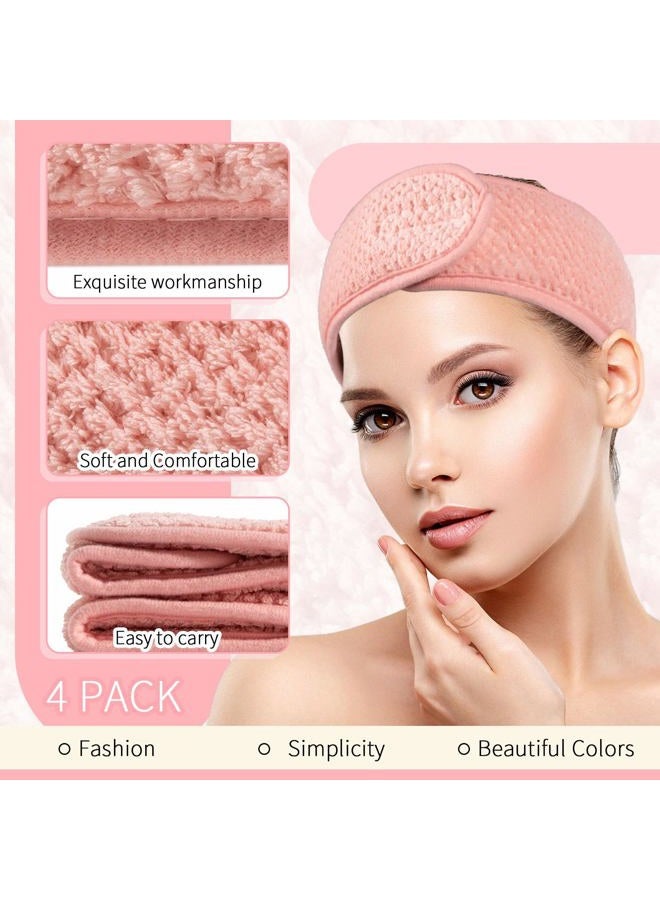 Whaline مجموعة من 4 قطع من عصابة رأس سبا للوجه فائقة الامتصاص، عصابة شعر قابلة للتعديل من الصوف المرجاني، عصابة رأس ناعمة لغسل الوجه والاستحمام واليوغا الرياضية (أخضر بازلاء، وردي، بيج، رمادي فاتح) - Image 3