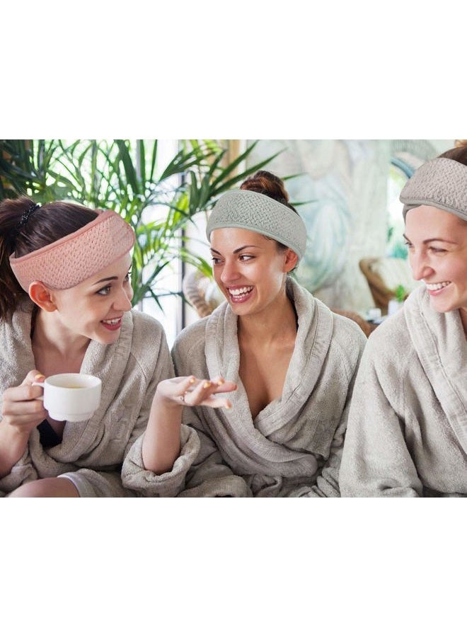 Whaline مجموعة من 4 قطع من عصابة رأس سبا للوجه فائقة الامتصاص، عصابة شعر قابلة للتعديل من الصوف المرجاني، عصابة رأس ناعمة لغسل الوجه والاستحمام واليوغا الرياضية (أخضر بازلاء، وردي، بيج، رمادي فاتح) - Image 5