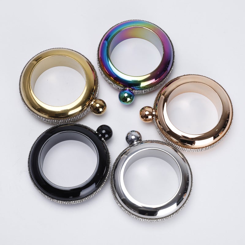 Stainless Steel 3.5oz Bracelet Flask for Women Silver stick drill + ordinary cover  - Image 3