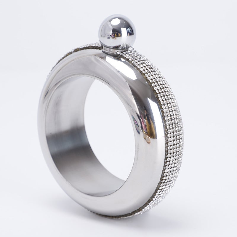 Stainless Steel 3.5oz Bracelet Flask for Women Silver stick drill + ordinary cover  - Image 1
