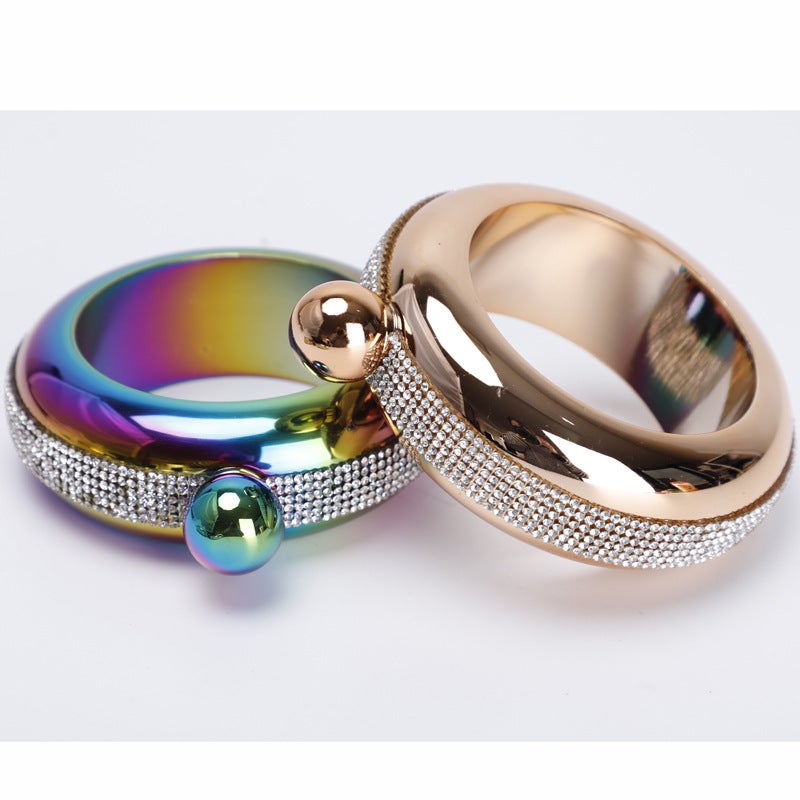 Stainless Steel 3.5oz Bracelet Flask for Women Silver stick drill + ordinary cover  - Image 4