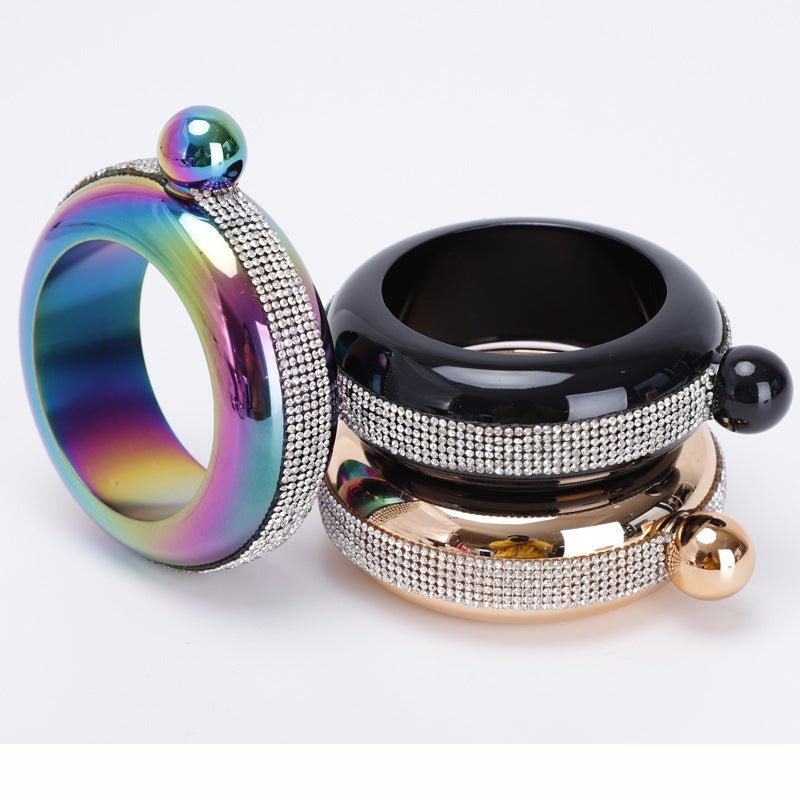 Stainless Steel 3.5oz Bracelet Flask for Women Silver stick drill + ordinary cover  - Image 5