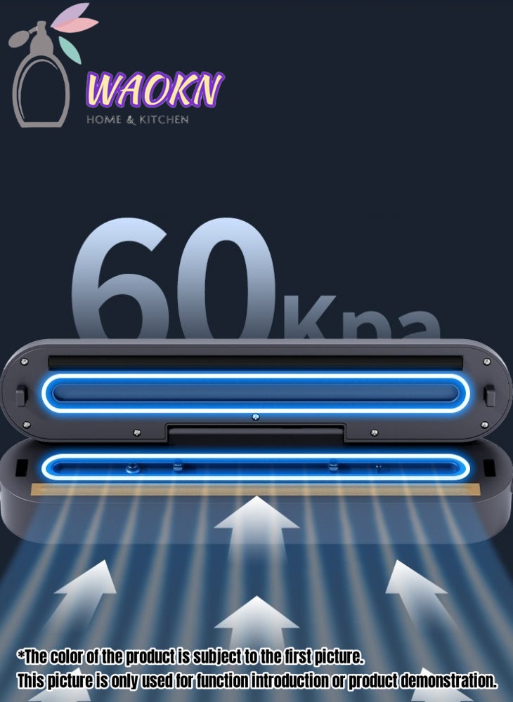 دبليو أيه أو كي أن جهاز تفريغ الهواء الأوتوماتيكي لنظام إغلاق الهواء لتخزين الطعام، أوضاع الطعام الجافة والرطبة، ماكينة تعبئة وتغليف فيلم تفريغ الهواء الكهربائية الأوتوماتيكية، تتضمن 10 أكياس جيب محمولة للمطبخ المنزلي - Image 3