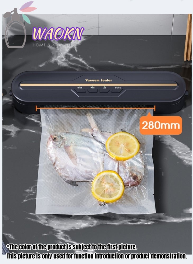 دبليو أيه أو كي أن جهاز تفريغ الهواء الأوتوماتيكي لنظام إغلاق الهواء لتخزين الطعام، أوضاع الطعام الجافة والرطبة، ماكينة تعبئة وتغليف فيلم تفريغ الهواء الكهربائية الأوتوماتيكية، تتضمن 10 أكياس جيب محمولة للمطبخ المنزلي - Image 2