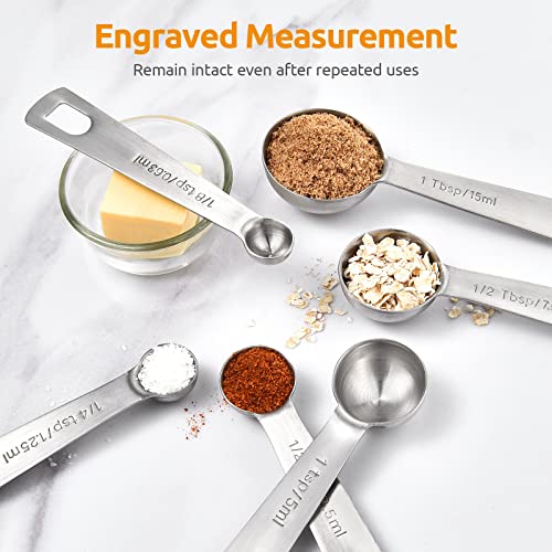U-Taste Measuring Spoons: U-Taste 18/8 Stainless Steel Measuring Spoons Set of 6 Piece: 1/8 tsp, 1/4 tsp, 1/2 tsp, 1 tsp, 1/2 tbsp & 1 tbsp Dry and Liquid Ingredients - Image 4