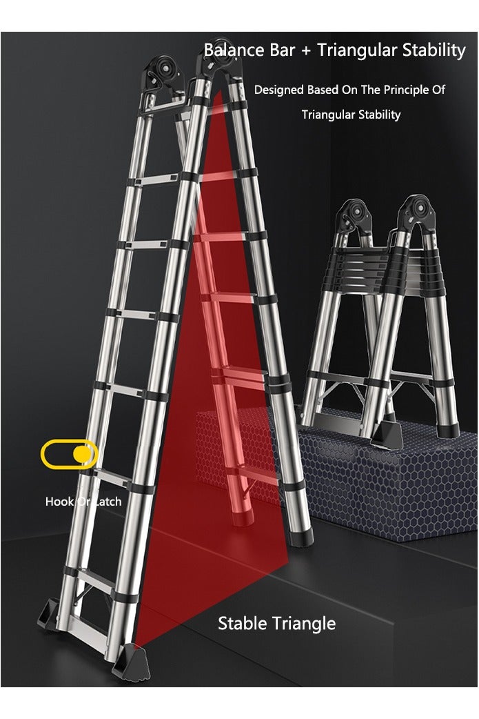 OASIS DESERT The Multi-Functional Stainless Steel Telescopic Ladder Is Foldable And Comes With A Portable And Compact Anti-Slip Device. It Is Suitable For Indoor Or Outdoor Use (2.1m + 2.1m = 4.2m) - Image 4