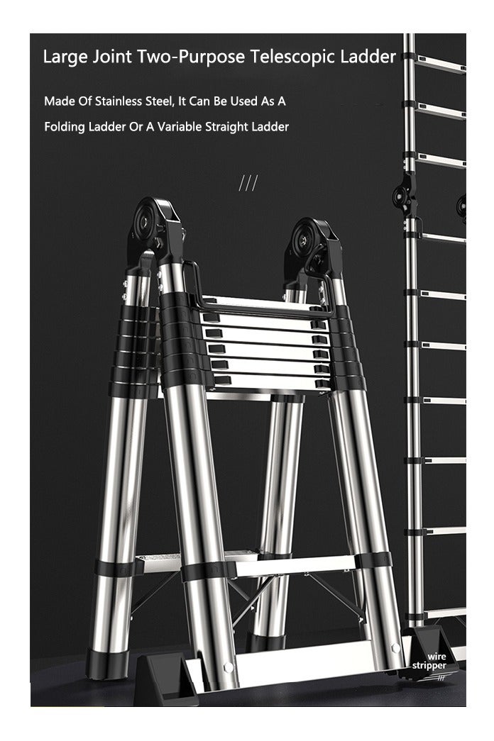 OASIS DESERT The Multi-Functional Stainless Steel Telescopic Ladder Is Foldable And Comes With A Portable And Compact Anti-Slip Device. It Is Suitable For Indoor Or Outdoor Use (2.1m + 2.1m = 4.2m) - Image 5
