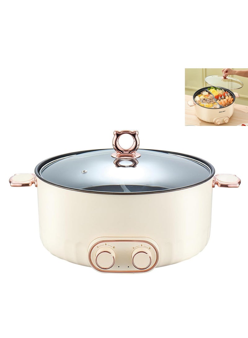 Electric Double Hot Pot with Independent Temperature Control Non Stick Electric Cooker Shabu Shabu Electric Skillet Frying Pan Electric Saucepan for Noodles Egg Steak Sauté Steam and Soup (6L)  - Image 1