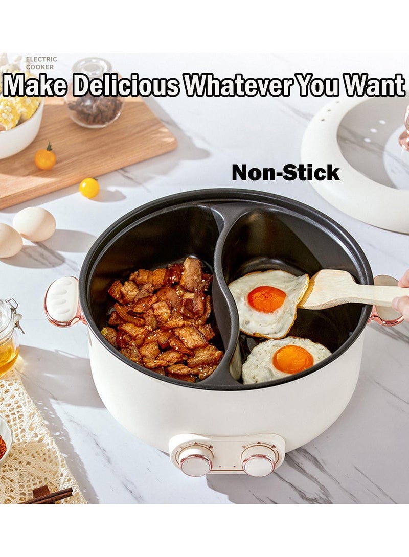 Electric Double Hot Pot with Independent Temperature Control Non Stick Electric Cooker Shabu Shabu Electric Skillet Frying Pan Electric Saucepan for Noodles Egg Steak Sauté Steam and Soup (6L)  - Image 5