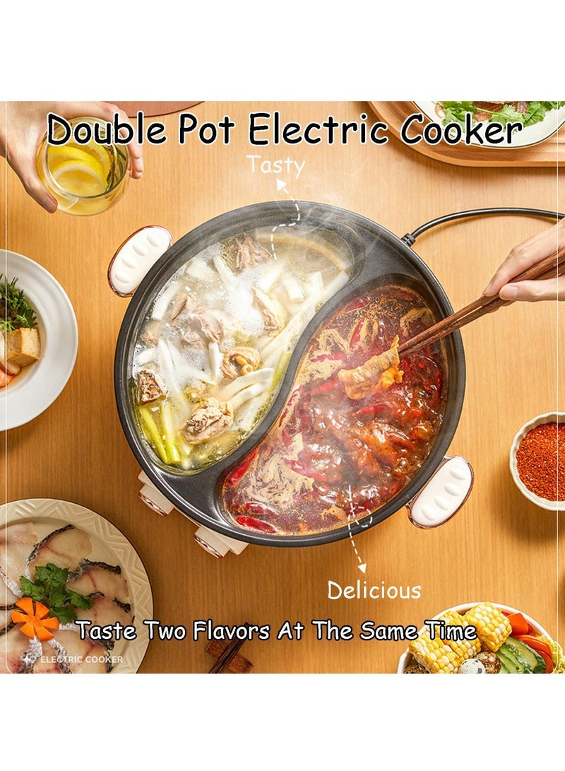 Electric Double Hot Pot with Independent Temperature Control Non Stick Electric Cooker Shabu Shabu Electric Skillet Frying Pan Electric Saucepan for Noodles Egg Steak Sauté Steam and Soup (6L)  - Image 2