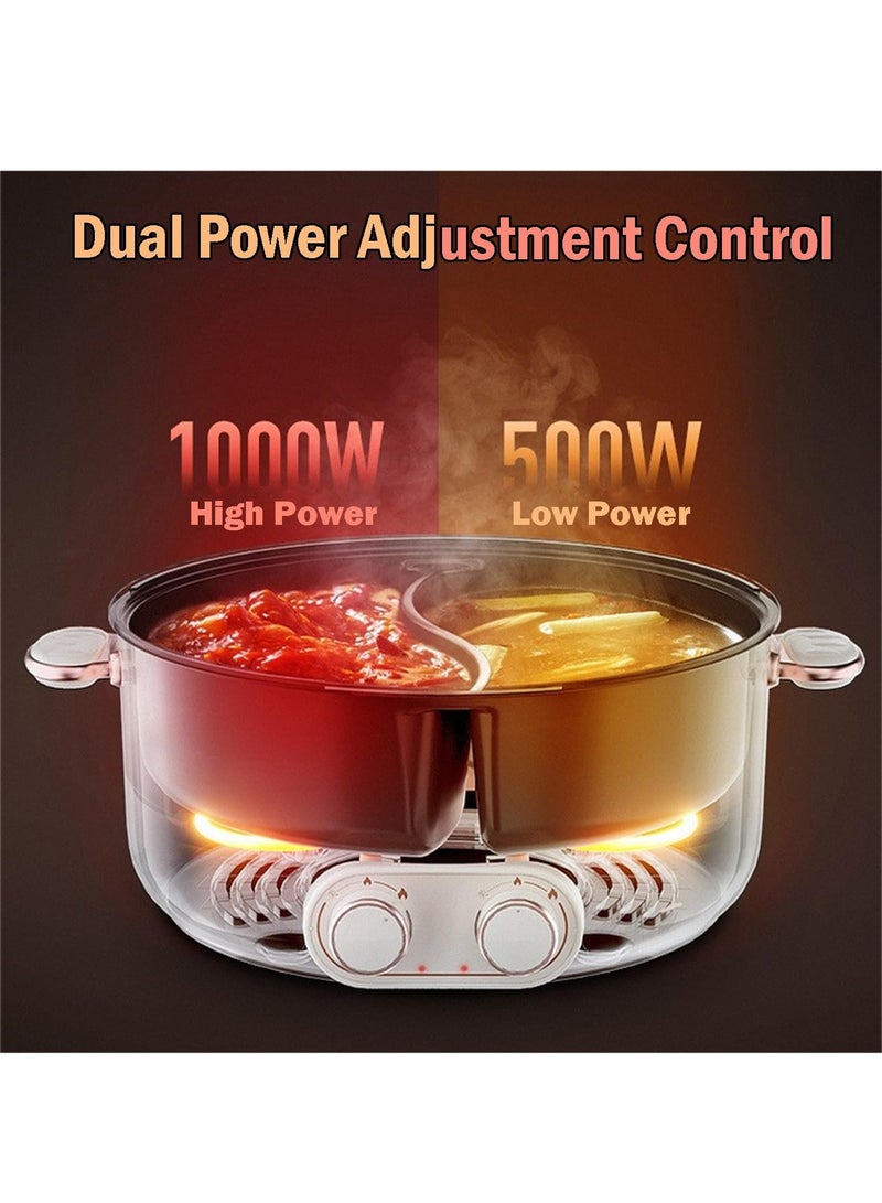 Electric Double Hot Pot with Independent Temperature Control Non Stick Electric Cooker Shabu Shabu Electric Skillet Frying Pan Electric Saucepan for Noodles Egg Steak Sauté Steam and Soup (6L)  - Image 3