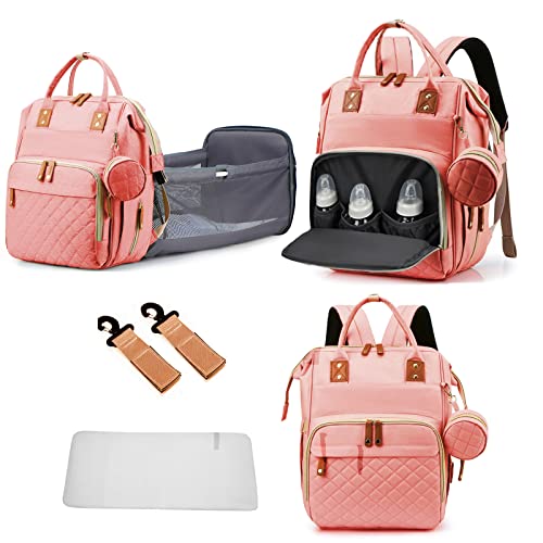 GurZinn Diaper Bag Backpack with Changing Station Portable 3 in 1 Multifunction Backpack Travel mommy bag Stroller Pink - Image 3
