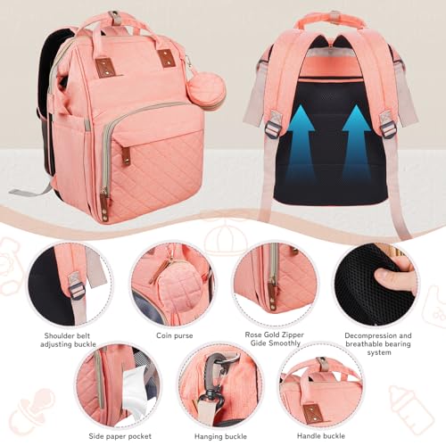 GurZinn Diaper Bag Backpack with Changing Station Portable 3 in 1 Multifunction Backpack Travel mommy bag Stroller Pink - Image 2