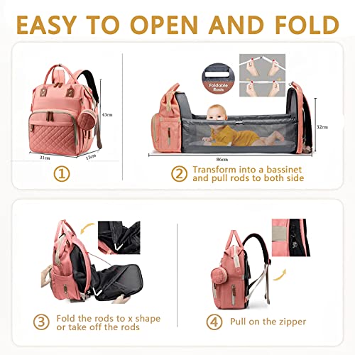 GurZinn Diaper Bag Backpack with Changing Station Portable 3 in 1 Multifunction Backpack Travel mommy bag Stroller Pink - Image 4