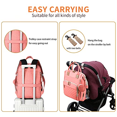 GurZinn Diaper Bag Backpack with Changing Station Portable 3 in 1 Multifunction Backpack Travel mommy bag Stroller Pink - Image 5
