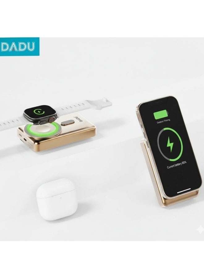 بنك طاقة مغناطيسي 3 في 1 من DADU DP-054 بسعة 10000 مللي أمبير/ساعة مع كابل مدمج، وثبات مغناطيسي قوي، وشحن سريع، وتصميم حامل مدمج، ومتوافق مع أجهزة MagSafe وType-C - Image 3
