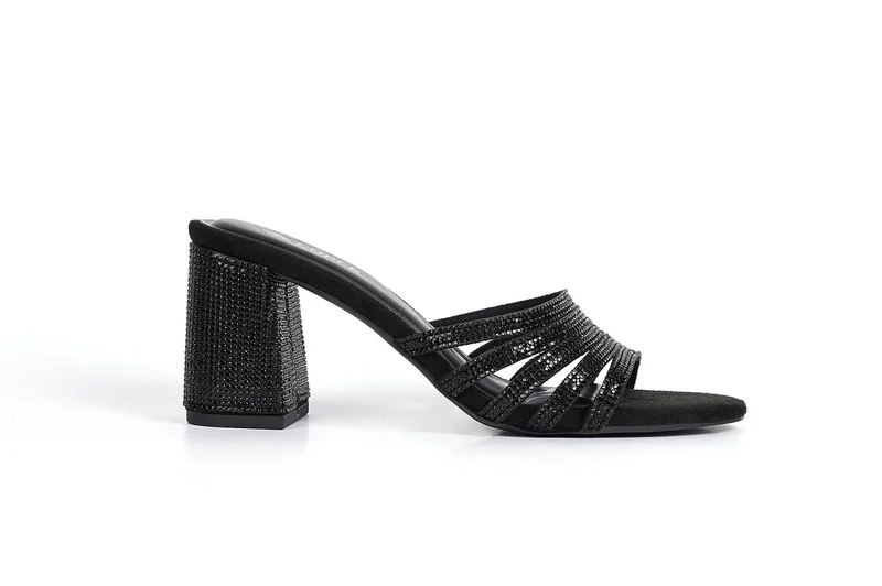 Womens embelished heeled mule sandals