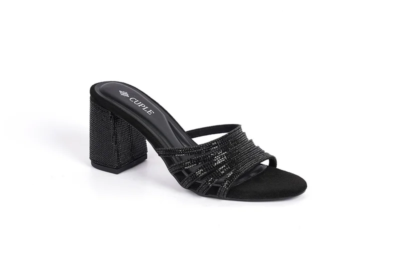 Cuple Womens embelished heeled mule sandals