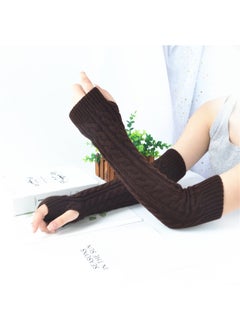 Generic Winter Knit Fingerless Arm Warmers Women Coffee 