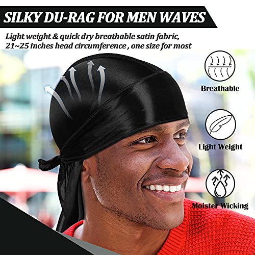 DACKRITO 2 Pieces Silky Durag Pack for Men Women, Premium Satin Doo Rag Headwrap with Long Tail for 360 Waves - Image 2