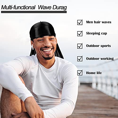 DACKRITO 2 Pieces Silky Durag Pack for Men Women, Premium Satin Doo Rag Headwrap with Long Tail for 360 Waves - Image 4