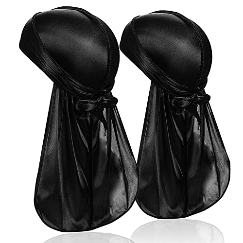DACKRITO 2 Pieces Silky Durag Pack for Men Women, Premium Satin Doo Rag Headwrap with Long Tail for 360 Waves - Image 1