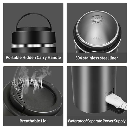 JEKABA Travel Kettle Small Tea Kettle Coffee Mini Portable Electric Kettle with 4 Temperature Settings, Plug in 304 Stainless Steel Mini Travel Electric Kettle with Auto Shut-off(Black) - Image 4
