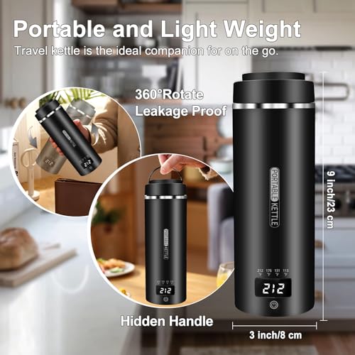 JEKABA Travel Kettle Small Tea Kettle Coffee Mini Portable Electric Kettle with 4 Temperature Settings, Plug in 304 Stainless Steel Mini Travel Electric Kettle with Auto Shut-off(Black) - Image 3