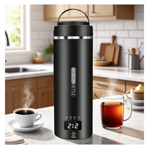 JEKABA Travel Kettle Small Tea Kettle Coffee Mini Portable Electric Kettle with 4 Temperature Settings, Plug in 304 Stainless Steel Mini Travel Electric Kettle with Auto Shut-off(Black) - Image 1
