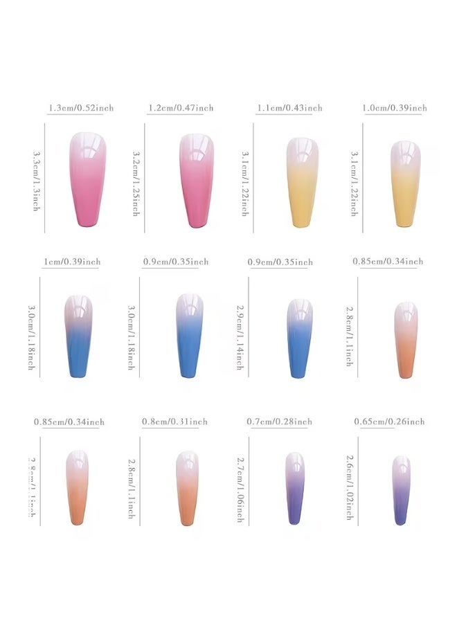 Goolsky 24 pcs Rainbow Gradient Coffin Long Press On Nails - Glossy Acrylic Ballerina False Nails for Women and Girls - Image 3
