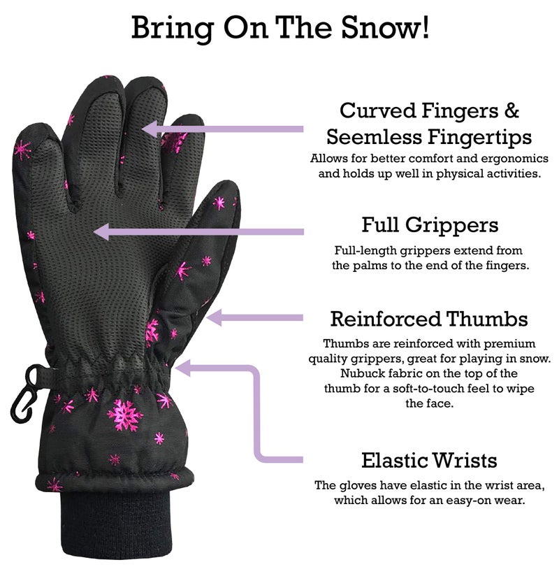 N'Ice Caps Kids Waterproof Winter Thinsulate Warm Gloves (Black Snowflakes, 7-8 Years) - Image 5