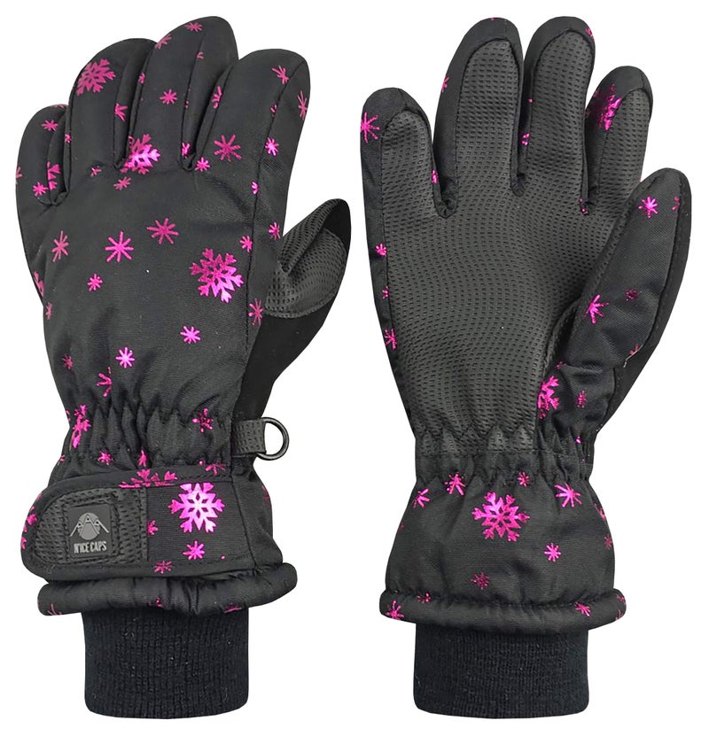 N'Ice Caps Kids Waterproof Winter Thinsulate Warm Gloves (Black Snowflakes, 7-8 Years) - Image 2