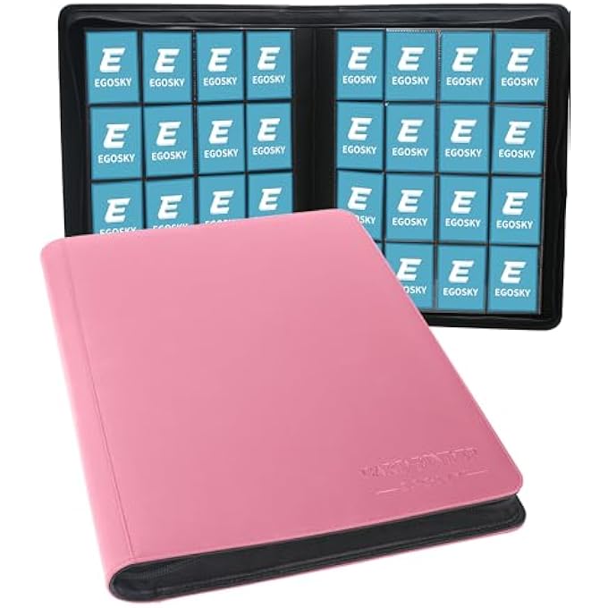 EGOSKY 1000+ POCKETS TRADING CARD BINDER, 16 POCKET SIDE LOADING CARD HOLDER ALBUM FOR SPORTS, GAME BUSINESS CARDS (PINK) - Image 2